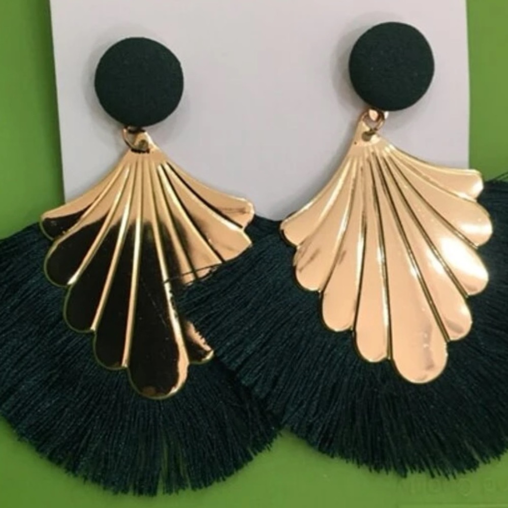 NWT Saint Patrick’s Day | Art Deco Gold Fan | Emerald Green Tassel Fringe - Picture 12 of 15